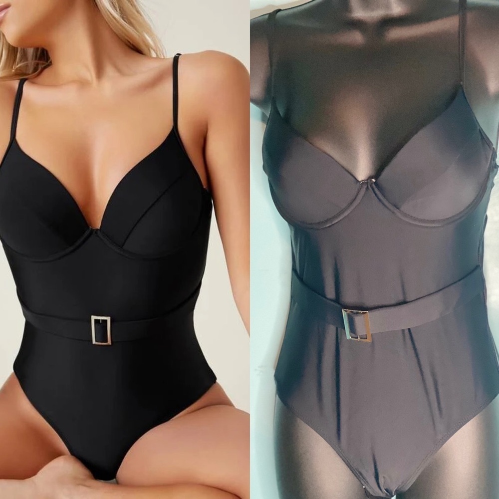 SHEIN BASICS Buckle Decor Underwire One Piece Swim